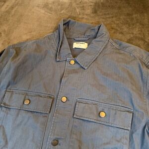 Old Navy Blue Grey Herringbone Shacket Mens XXL 2XL Jacket Snap Front
